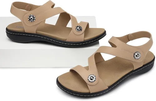 Miniatura 6 de TEMOFON Sandalias para mujer de verano elegante: puntera abierta, cómodas para caminar, sandalias planas con soporte para el arco, tallas 5-11