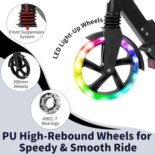 Miniatura 3 de BELEEV V8 Scooters para niños a partir de 6 años con cubierta iluminada, scooter plegable de 2 ruedas para adultos y adolescentes, 4 de altura Negro