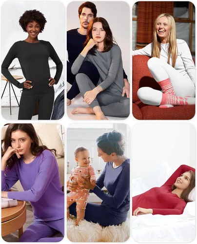 Miniatura 7 de WEERTI Ropa interior térmica larga de cabeza a pies para mujeres, con forro de vellón, capa base para climas fríos