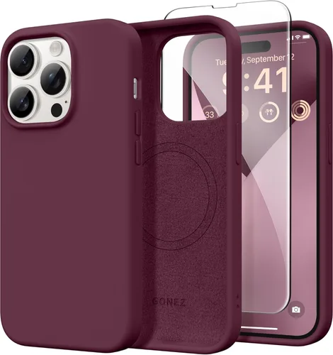 Miniatura 250 de GONEZ Funda de silicona para iPhone 14 Pro Max, compatible con MagSafe, con protector de pantalla + protector de lente de cámara, silicona líquida a