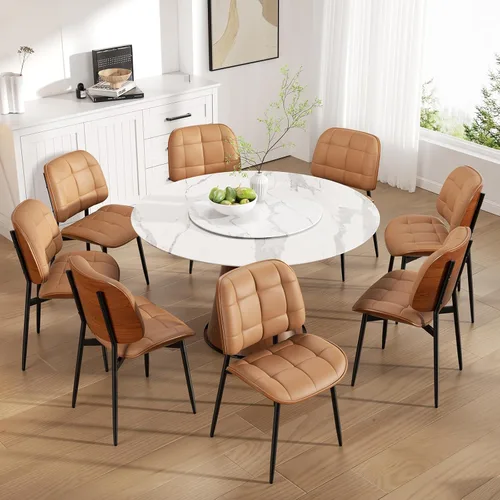 Miniatura 37 de Silla de comedor, moderna de mediados de siglo con cojín grueso, sillas de cocina tapizadas de piel sintética con respaldo de madera curvada de Beige