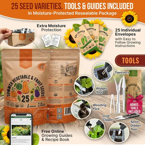 Miniatura 3 de Paquete de variedad de 25 semillas de vegetales y frutas de verano - más de 1,870 semillas autóctonas sin OMG para jardinería en interiores