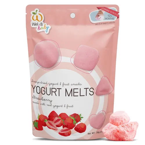 Wel-B Fruta liofilizada, fresas frescas con yogur liofilizado a chips crujientes, aperitivo saludable para niños y adultos con sabor natural y