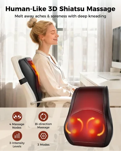 Miniatura 3 de Masajeador de cuello con calor, masajeador Shiatsu de espalda y cuello, almohada de masaje de tejido profundo 3D para espalda, hombros, alivio