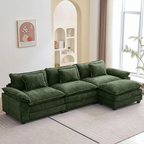 Miniatura 15 de Oprisen Sofá Seccional Modular, Cómodo Cloud Couch Sofá Seccional, Sofá Cama de Chenilla con Asiento Profundo con Almohadas Decorativas para Sala