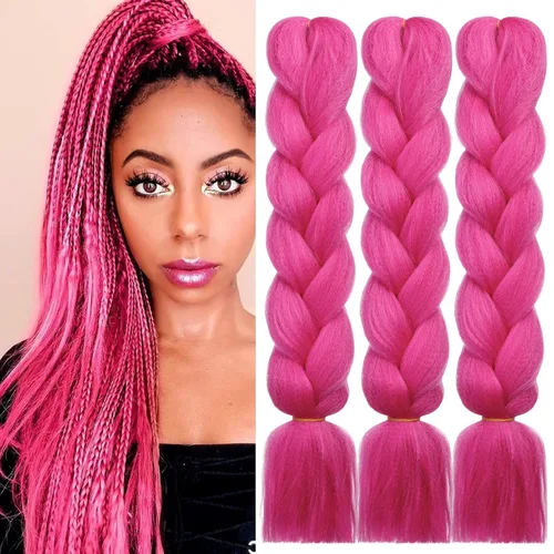 Miniatura 8 de HAIRCUBE Cabello trenzado rojo de 24 pulgadas, 3 paquetes de trenzas de caja preestiradas, extensiones de cabello trenzado trenzado de ganchillo
