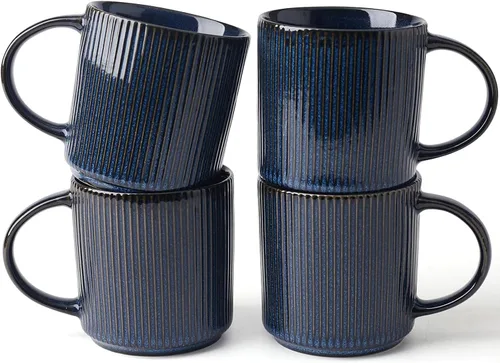 Miniatura 25 de Juego de Tazas de Café Famiware para 6, Tazas de 12 oz con Asa para Café, Té, Cacao, Leche - Juego de Vajilla de Cerámica y Gres, Blanco Mate Blanco