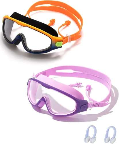 Miniatura 14 de Gafas de natación para niños de 6 a 12 años, visión amplia, antivaho, protección UV, sin fugas, gafas de natación para niños y niñas Negro azul