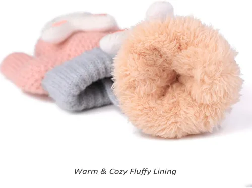 Miniatura 4 de Flammi - 2 pares de mitones para bebés, niños y niñas, forro de sherpa de invierno, guantes de punto cálido, guantes de dibujos animados para niños