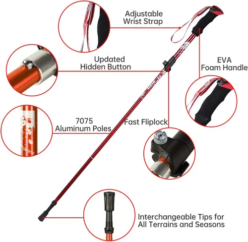 Miniatura 4 de Bastones de senderismo plegables – Bastones de senderismo ligeros de aluminio de grado aeronáutico ajustables con sistema de bloqueo rápido, Azul