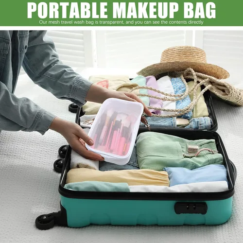 Miniatura 7 de Weewooday 4 piezas Bolsa de maquillaje de malla Bolsa de cosméticos de malla Bolsa de viaje de artículos de tocador con cremallera Mini bolso