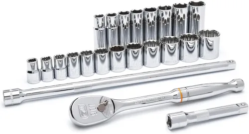 GearWrench 80707 juego de herramientas mecánicas estándar y profundo de 6 puntos, llave de 1/2 pulgada, SAE - 23 piezas