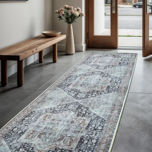 Miniatura 100 de GLN Rugs Bohemian Collection - Alfombra de felpilla lavable a máquina, bohemio vintage, antideslizante, alfombra de felpilla de pelo bajo, alfombra