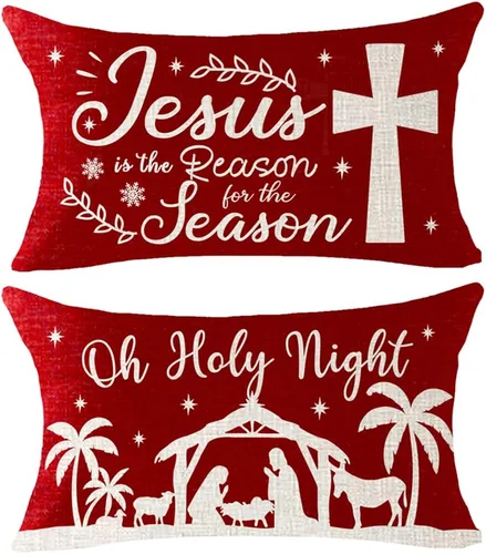 Miniatura 7 de ITFRO Juego de 2 fundas de almohada de algodón y lino, decoración de Navidad, decoración de pinos, árboles de pino, plantas del bosque, funda