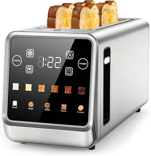 Miniatura 8 de Tostadora de pantalla táctil de 2 rebanadas, tostadoras digitales inteligentes de acero inoxidable con tostada de una sola ranura, función