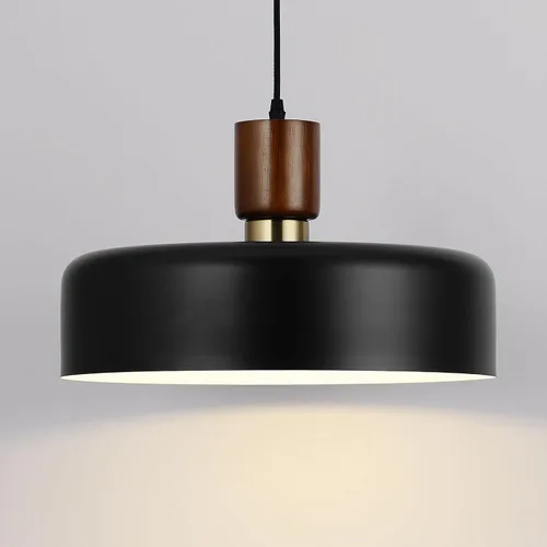 Lámpara colgante industrial, lámpara colgante de cúpula de madera de goma con pantalla de metal martillado de 15.8 pulgadas, lámparas modernas Negro