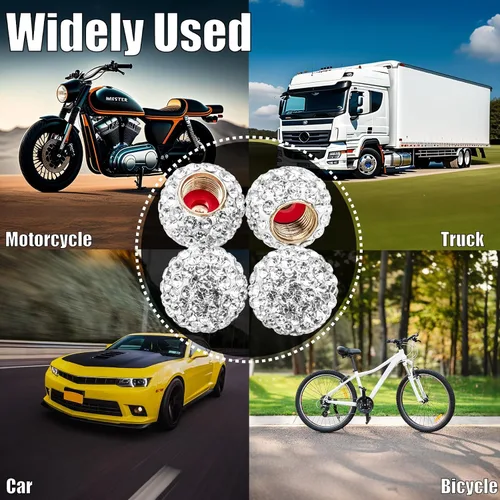Miniatura 7 de 4 piezas de tapones de válvula de neumático con cristal brillante y diamante, tapones de rueda de coche con diamantes de imitación brillantes