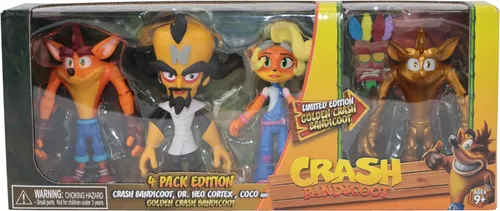 Crash Bandicoot Bandai Figuras de acción 4 unidades con máscara | Paquete de 4 juguetes de 4.3 in con máscara y accesorios de soporte | Figuras