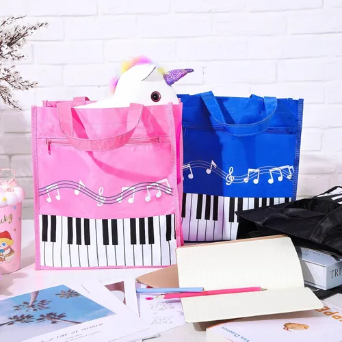 Miniatura 2 de 3 piezas de llavero de piano reutilizable, bolsa de compras de hombro para regalos de profesores de música, Azul,Negro
