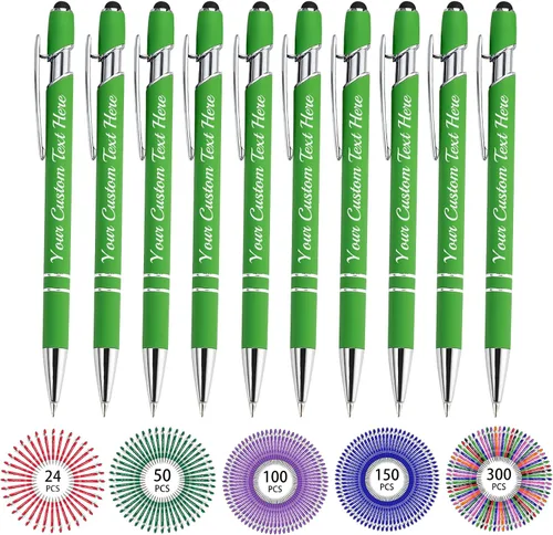 Miniatura 90 de Hasta 500 bolígrafos personalizados a granel, bolígrafo grabado personalizado con punta de lápiz capacitivo, carcasa multicolor retráctil, bolígrafo