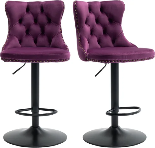 Miniatura 40 de Juego de 2 taburetes de bar giratorios de altura de mostrador, taburetes de bar de isla de cocina color crema, sillas de terciopelo ajustables