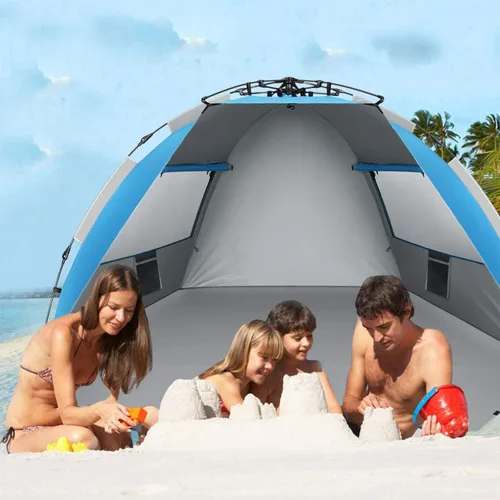 Miniatura 5 de Oileus - Tienda de campaña de playa XL para 4 personas, tienda de campaña portátil instantánea para playa con bolsa de transporte, estacas, 6 bolsas