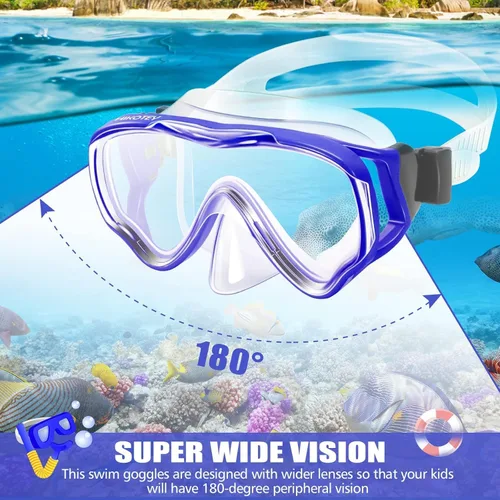 Miniatura 18 de Juego de esnórquel para niños, juego de máscara de esnórquel seca completa para adultos, protección antivaho, unisex, vista panorámica HD