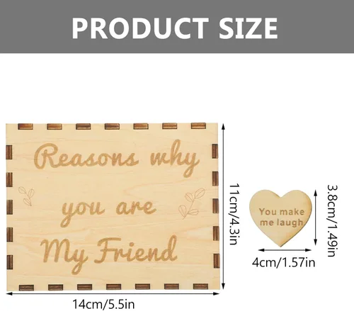 Miniatura 7 de VOSAREA 1 juego de caja de madera de la amistad Razones por las que eres caja de madera sin terminar recuerdo con corazón de madera rebanada