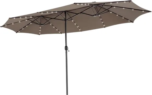 Miniatura 20 de Tangkula Sombrilla solar de patio de 13 pies, sombrilla de doble cara extra grande para mesa de mercado al aire libre con 36 luces LED, mango