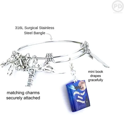 Miniatura 3 de PETER PAN J. M. Barrie Clay - Brazalete extensible de acero inoxidable con diseño de barrie Book Beads