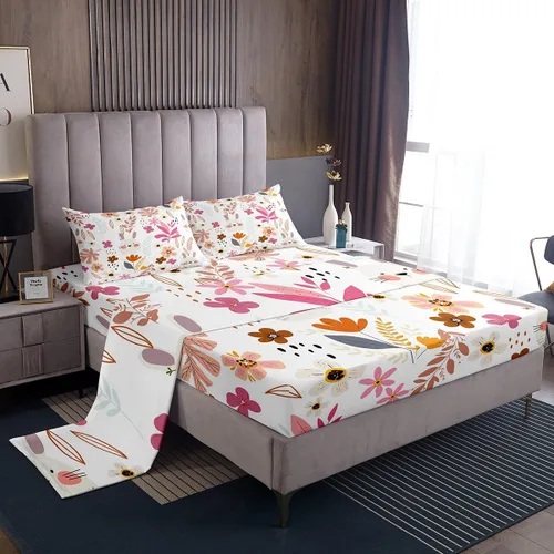 Miniatura 13 de Manfei Juego de sábanas de pájaros tamaño matrimonial, juego de ropa de cama floral de hojas botánicas para decoración de habitación de niños