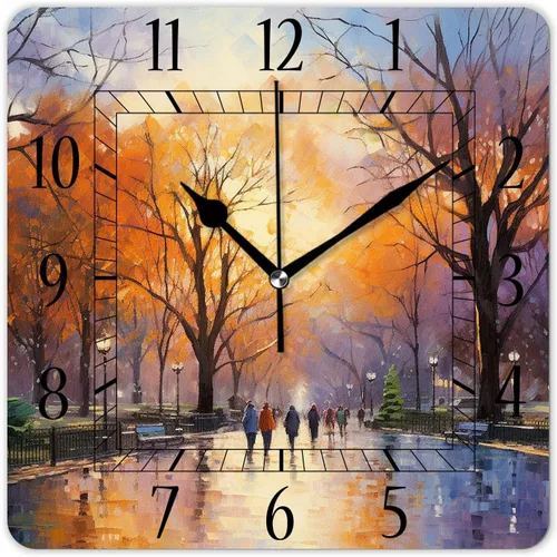 Reloj de pared decorativo de 10 pulgadas, silencioso, cuadrado, para el hogar, sala de estar, cocina, bosque de otoño, hojas rojas brillantes, cielo