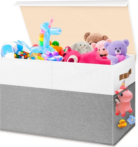 Miniatura 11 de Caja grande de almacenamiento de juguetes, plegable, resistente, con malla, 25 x 13 x 16 pulgadas, organizador de almacenamiento de juguetes