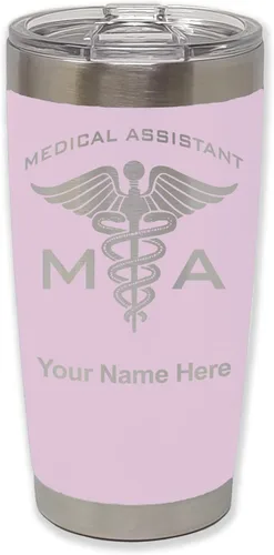 Miniatura 48 de LaserGram Taza aislada al vacío de 20 onzas, asistente médico MA, grabado personalizado incluido (rosa)
