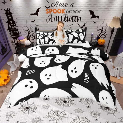 Miniatura 9 de Castle Fairy Juego de edredón de cama con temática de Halloween, tamaño Queen, juego de ropa de cama de microfibra súper suave estilo caricatura