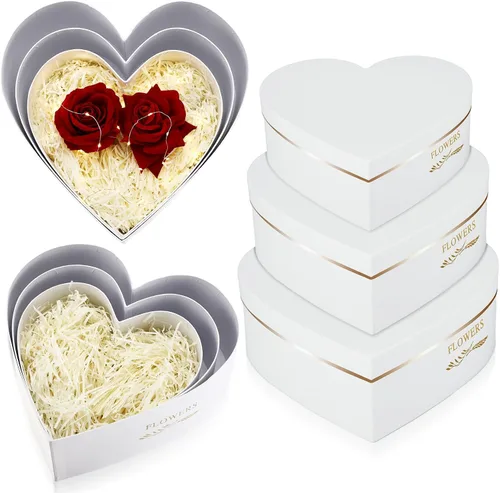 Miniatura 11 de Glenmal 3 cajas de regalo en forma de corazón para el día del padre con tapas, 3.53 onzas de papel triturado, cajas de flores de corazón para boda