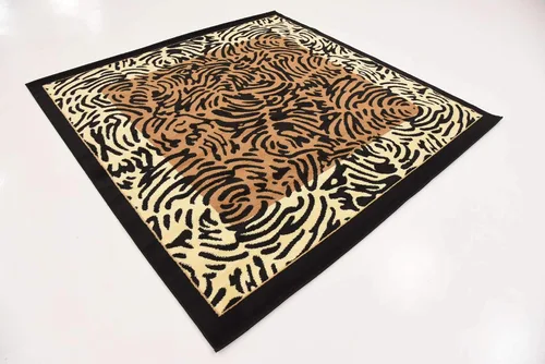 Miniatura 5 de Unique Loom Wildlife Collection - Alfombra de área inspirada en animales con diseño de bordes de tigre, 6' 0" x 6' 0", marrón claro/negro