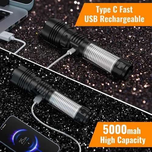 Miniatura 6 de Hoxida Linternas de Camping Recargables de Altos Lúmenes - 2000 Metros de Haz Largo, Súper Brillante, Linterna LED, Impermeable, Luces de Tienda