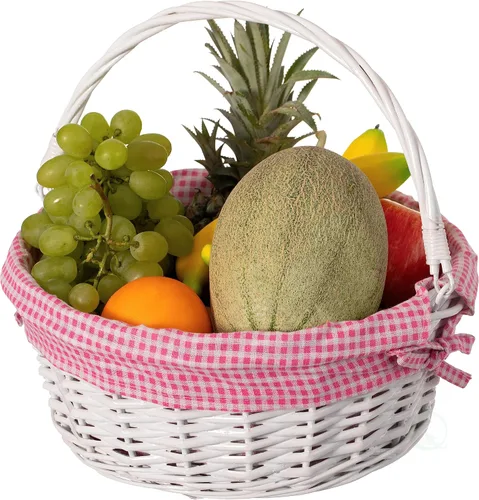 Miniatura 18 de WICKERWISE Cesta de regalo tradicional de sauce redondo blanco con forro a cuadros y asas resistentes, cesta de almacenamiento de aperitivos