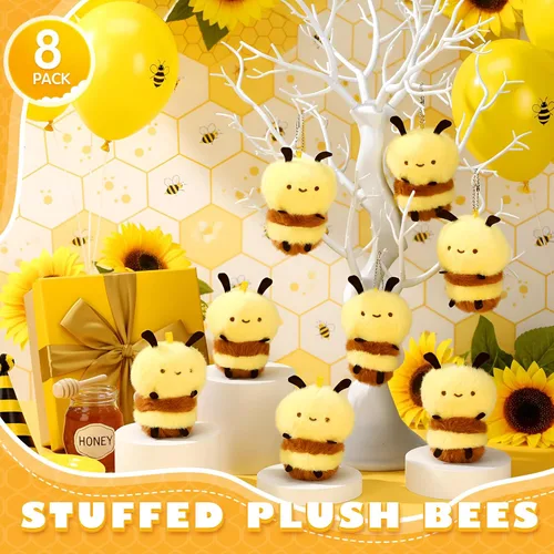 Miniatura 2 de Sratte 8 piezas 9.99 centímetros de abejas de peluche de 3.94 pulgadas, abeja pequeña de peluche suave, abeja de miel de peluche, llaveros