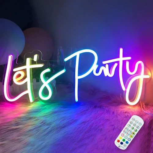 JXIN Colorful Lets Party - Letrero de neón para decoración de pared, letrero de fiesta de cumpleaños, boda, luz que cambia de color con control