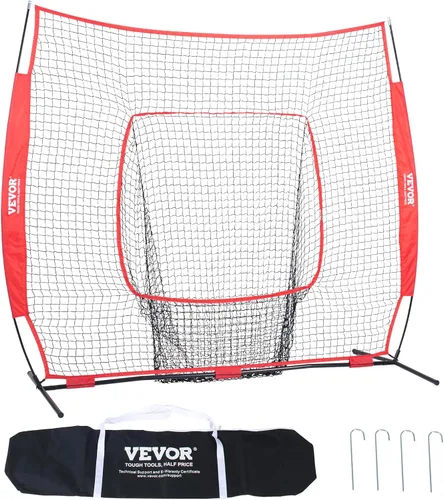 VEVOR 7x7ft Baseball Softball Practice Net, Portable Baseball Training Net for Hitting Batting Catching Pitching, Backstop Baseball Equipment