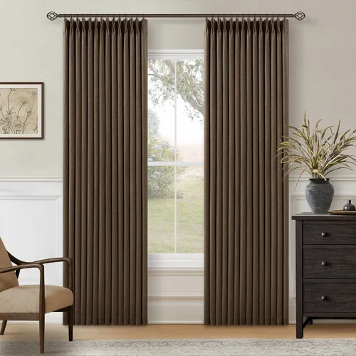 Miniatura 32 de Juego de 2 paneles de cortinas plisadas negras de 80 pulgadas para sala de estar, cortinas plisadas de lino con forro de 80 pulgadas de largo, 100%