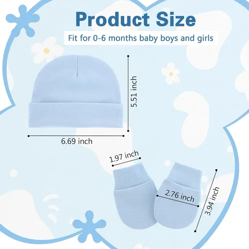 Miniatura 5 de Zando Gorros y manoplas unisex para bebés, gorro de hospital para recién nacidos, con guantes antiarañazos, conjunto para bebés y niños