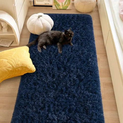 Miniatura 3 de Alfombras de Pasillo Suaves de Color Azul Marino para Dormitorio, Alfombra de Cabecera de 2x6 pies, Alfombras Esponjosas de Felpa, Alfombra de Área