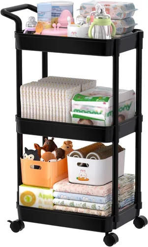 Volnamal Organizador de pañales para bebé, organizador de pañales de plástico para artículos esenciales de guardería, carrito móvil para cambiador y