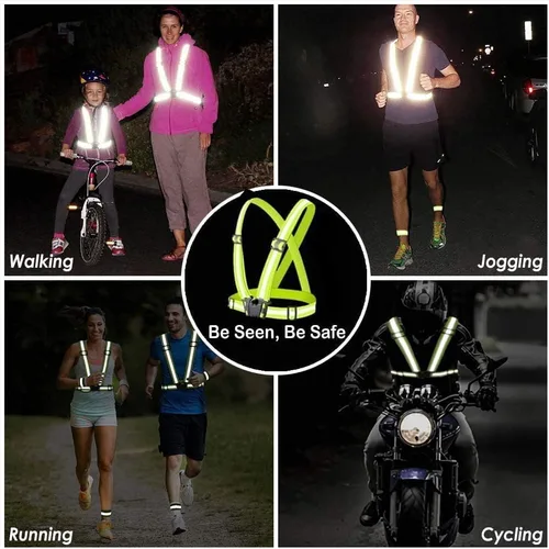 Miniatura 3 de Chaleco de seguridad reflectante, 2 piezas, chaleco de alta visibilidad, correas ajustables para correr, ciclismo, caminar y montar al aire libre