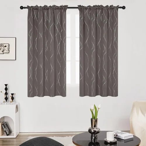 Miniatura 2 de Deconovo - Cortinas opacas con diseño de líneas onduladas y lunares, para dormitorio y sala de estar.