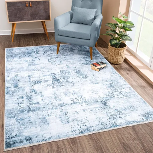 Miniatura 24 de Bloom Rugs Caria Alfombra Lavable Antideslizante de 7 pies - Azul/Carbón Alfombra Tradicional para Entrada, Pasillo, Baño y Cocina - Tamaño Exacto