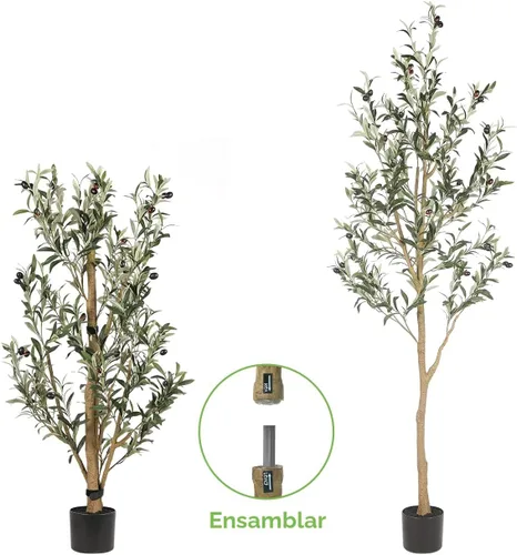 Miniatura 7 de Realead Árbol de olivo artificial de 6 pies, plantas de olivo sintético alto, árbol de seda de olivo falso en maceta con ramas y frutas, árboles